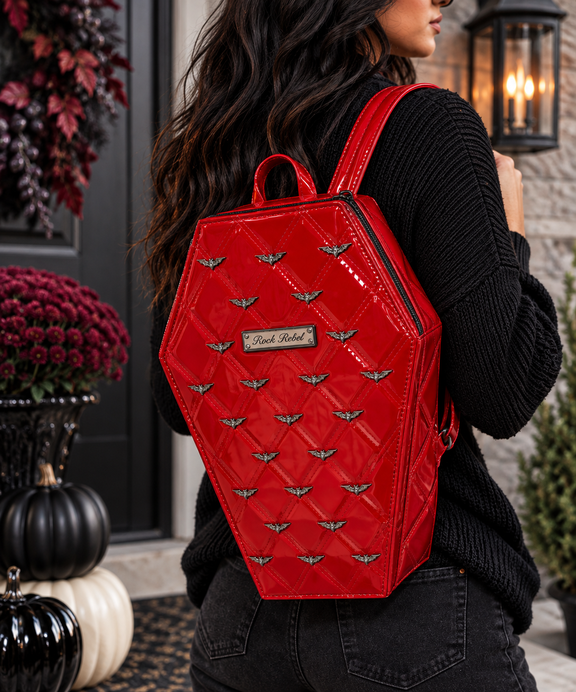 Rock Rebel Red Coffin Bat Backpack