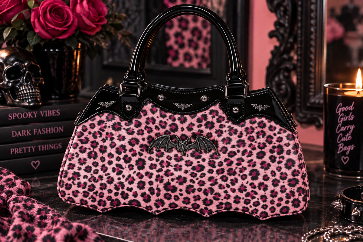 Rock Rebel Pink Leopard Bat Handbag