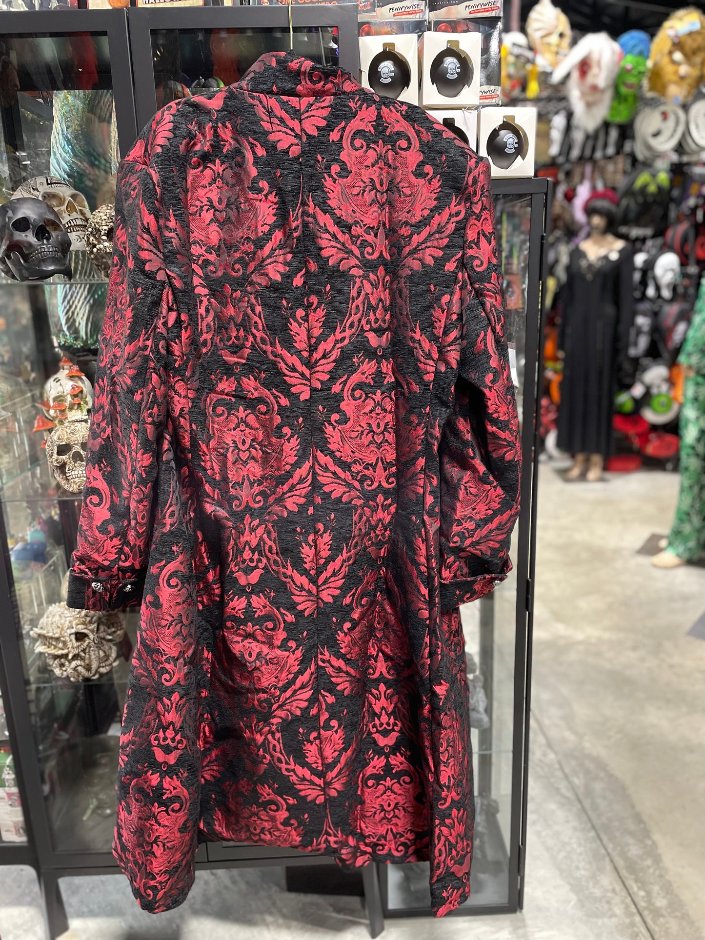 RED BROCADE MILITARY STYLE COAT