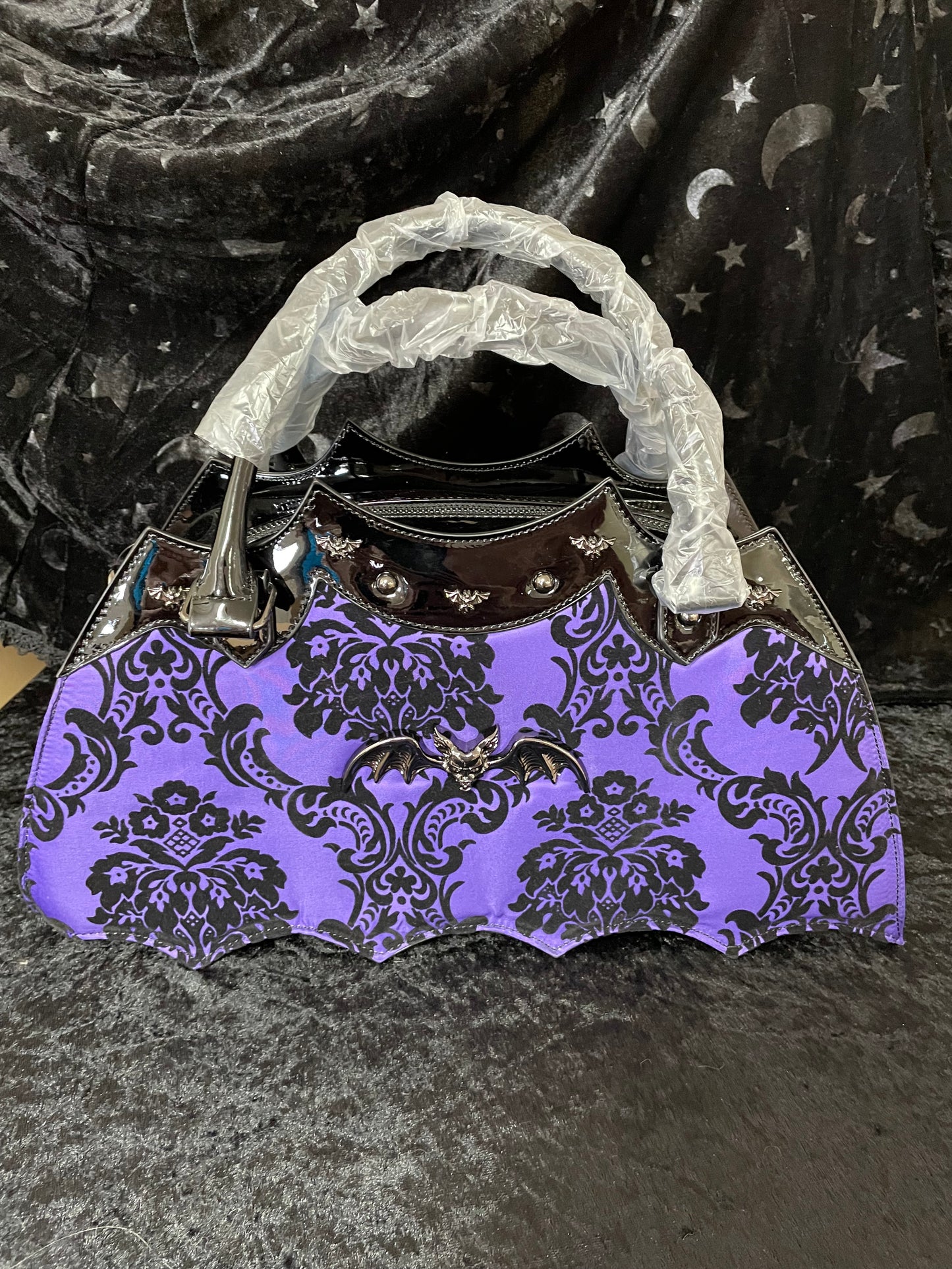 Rock Rebel Damask Bat Handbag in Violet