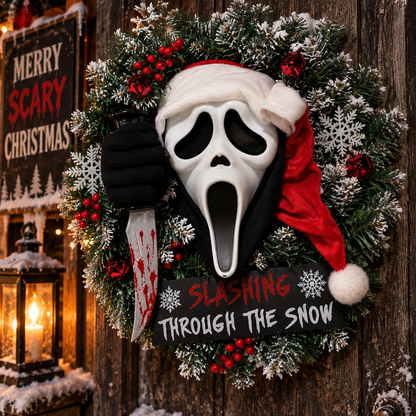 Ghost Face “Slashing Through the Snow” Holiday Wreath