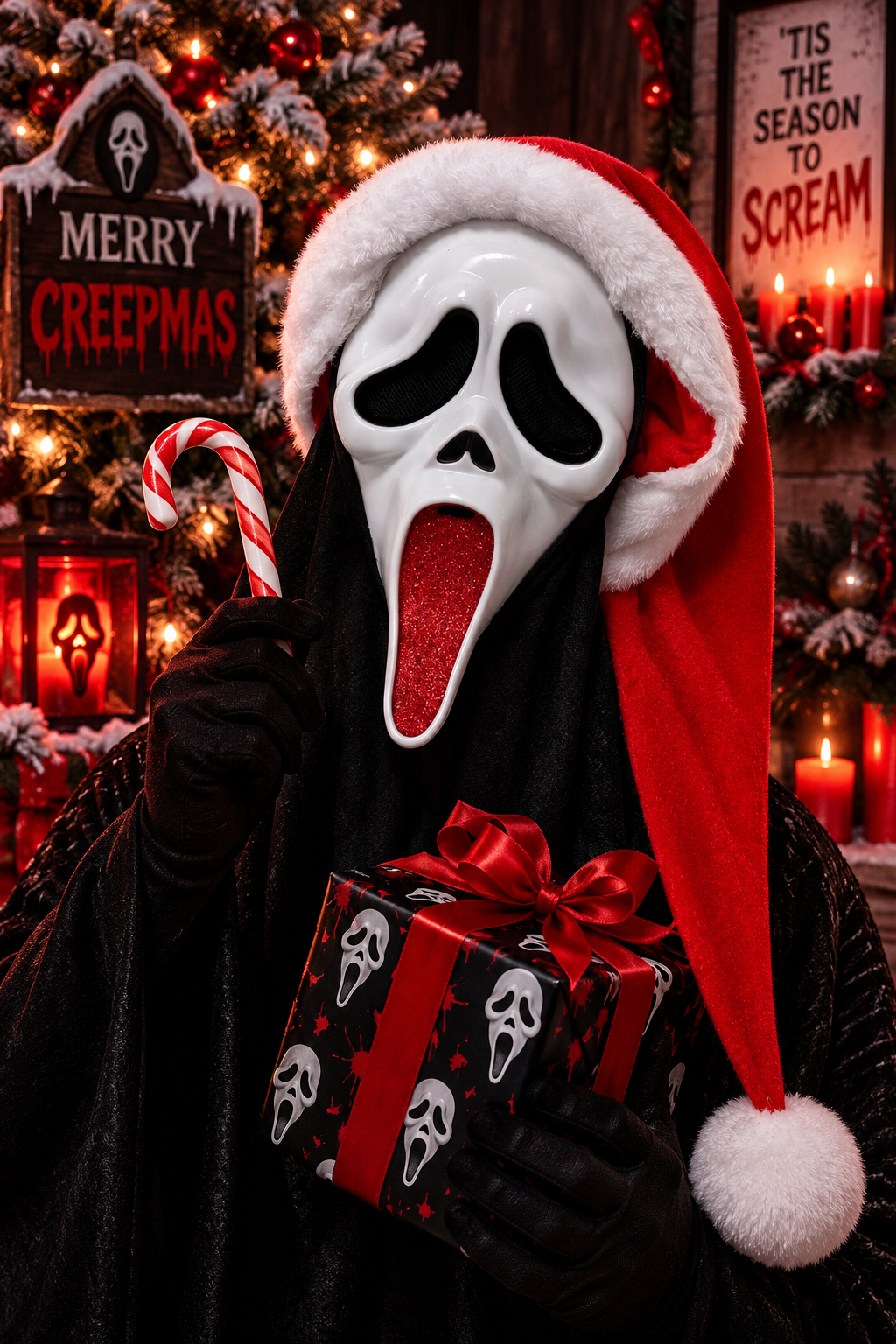 Ghost Face Red Glitter Holiday Mask
