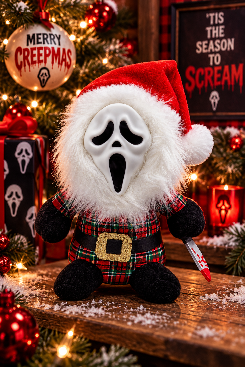 Ghost Face Holiday Plush Gnome (Red Plaid)
