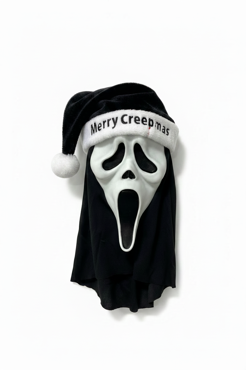 Ghost Face Merry Creepmas Mask with Santa Hat