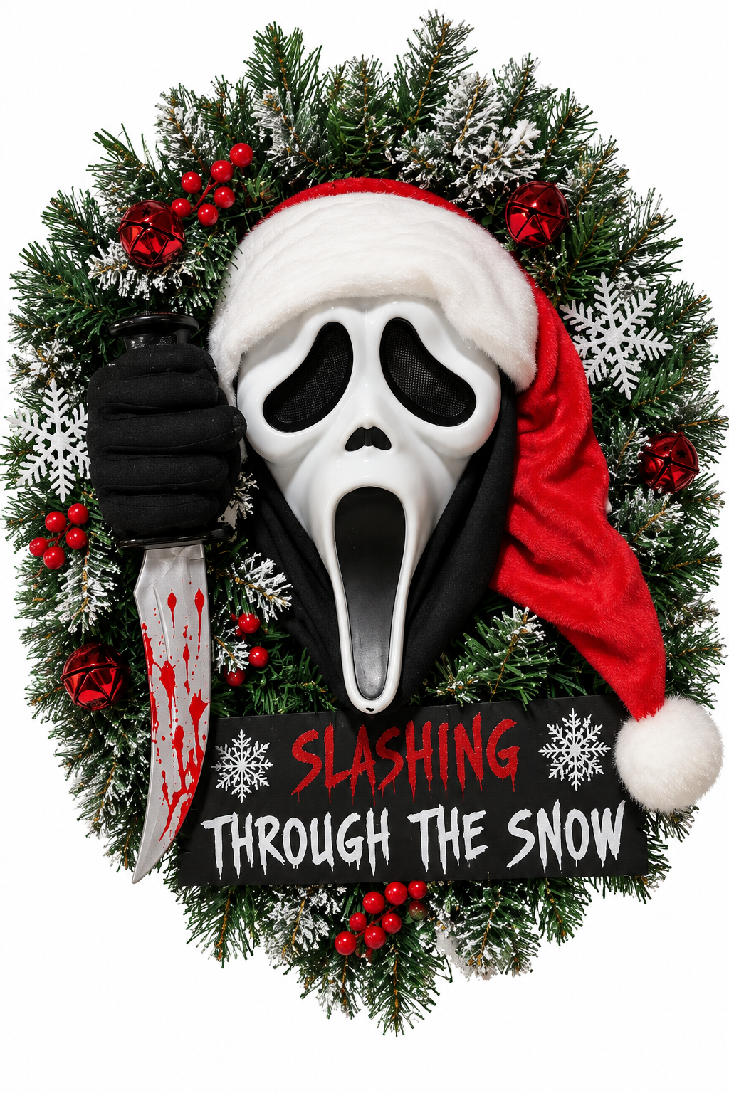 Ghost Face “Slashing Through the Snow” Holiday Wreath