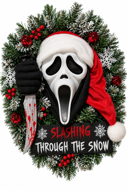 Ghost Face “Slashing Through the Snow” Holiday Wreath