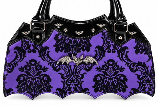 Rock Rebel Gothic Damask Bat Handbag (Purple)