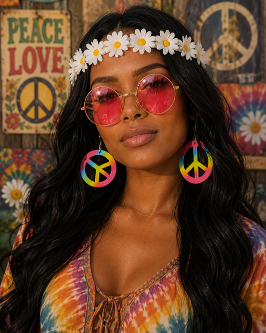 Hippie Accessory Set – Glasses, Peace Earrings & Daisy Headband