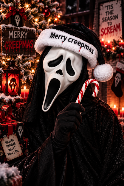 Ghost Face Merry Creepmas Mask with Santa Hat