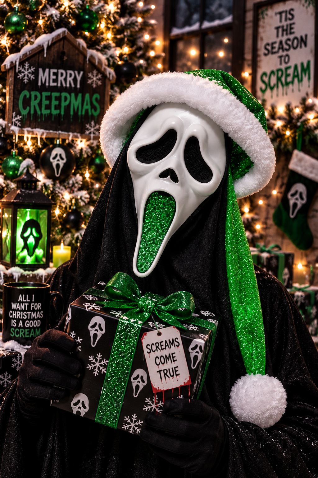 Ghost Face Green Glitter Holiday Mask