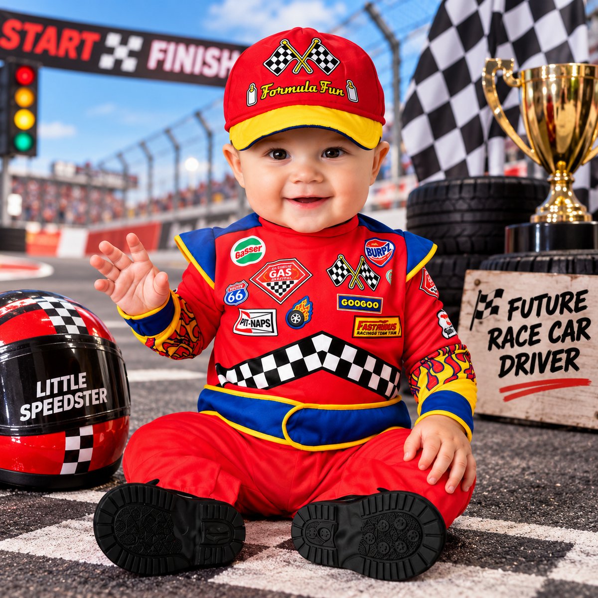 Burnin’ Rubber Baby Race Car Driver Costume (12/18 Months)