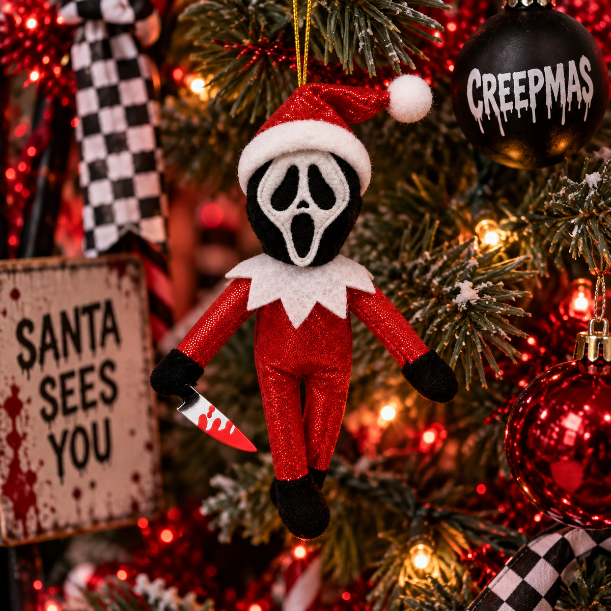Ghost Face At Your Place Plush Holiday Ornament (Red)
