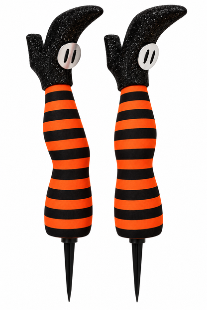 Orange & Black Striped Witch Legs Yard Stakes