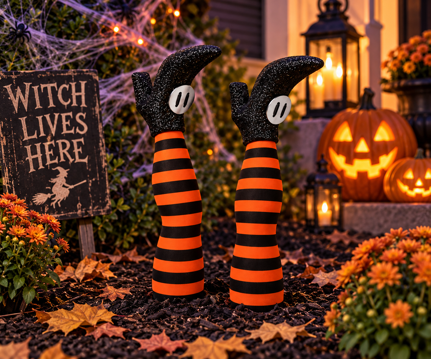 Orange & Black Striped Witch Legs Yard Stakes