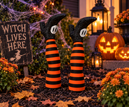 Orange & Black Striped Witch Legs Yard Stakes