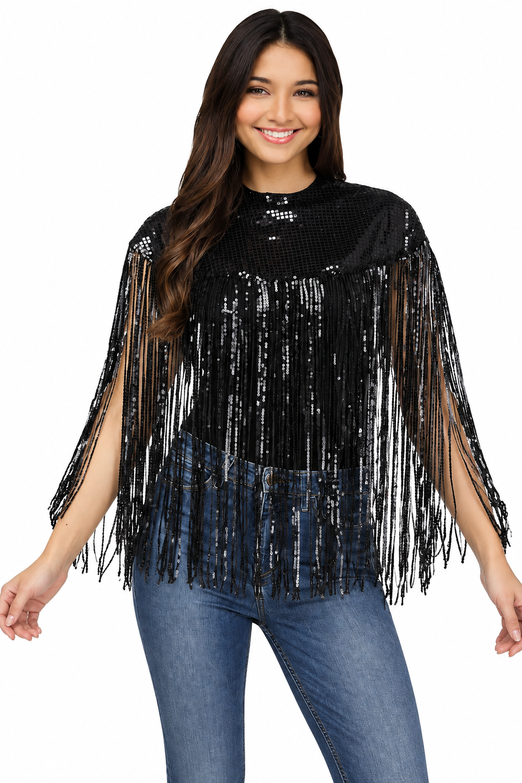 Fringe Sequin Poncho