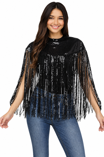 Fringe Sequin Poncho