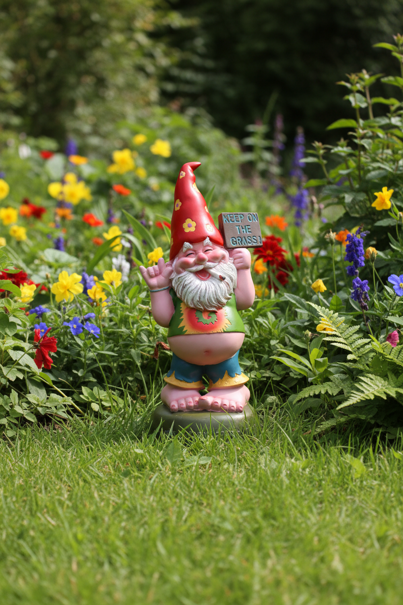 Keep On The Grass Hippie Garden Gnome