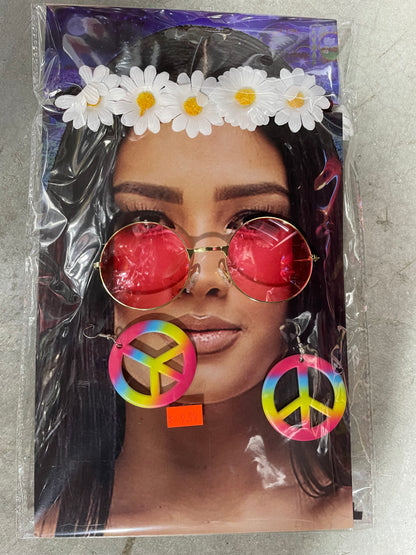 Hippie Accessory Set – Glasses, Peace Earrings & Daisy Headband
