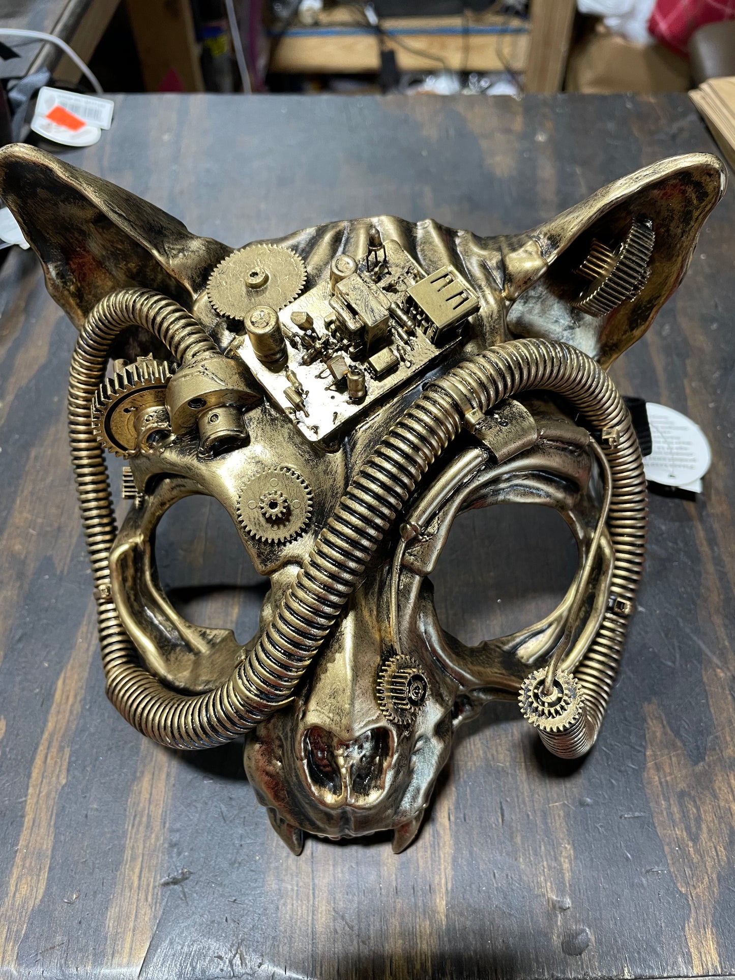 GOLD STEAMPUNK CAT SKULL MASK