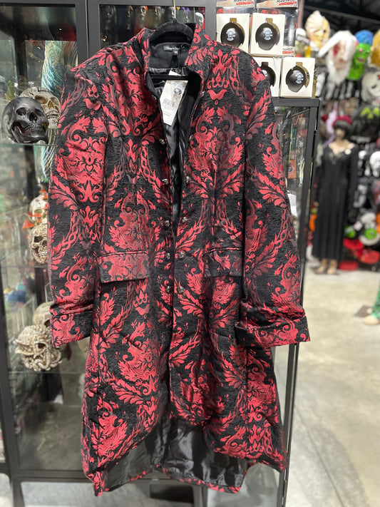 RED BROCADE MILITARY STYLE COAT