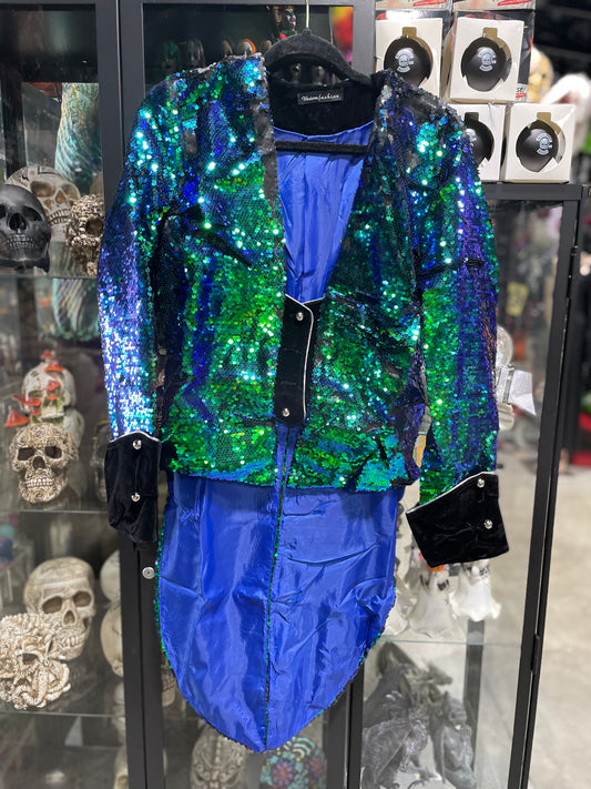 SEQUIN TAILCOAT PEACOCK BLUE