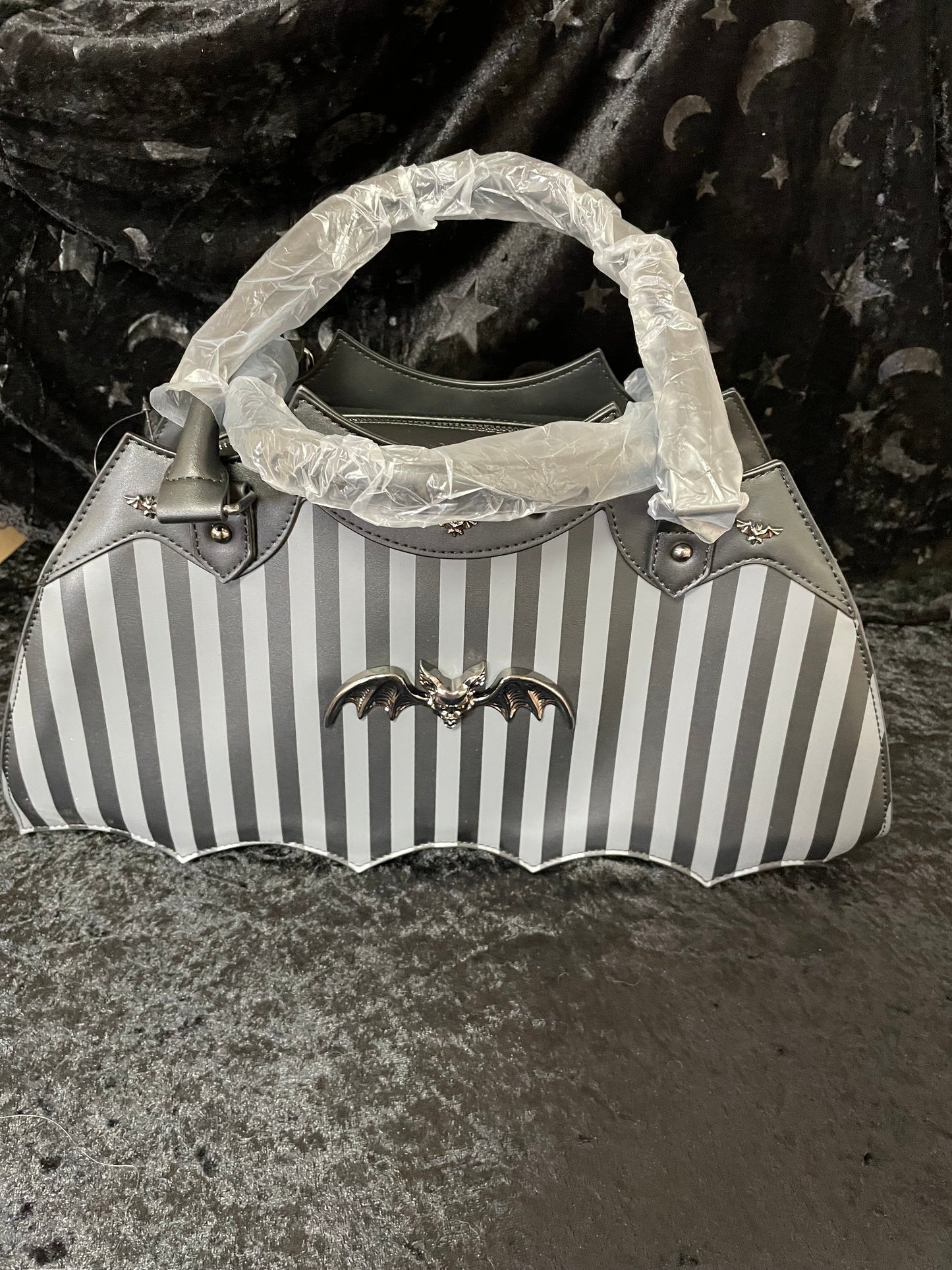 Rock Rebel Pinstriped Bat Handbag