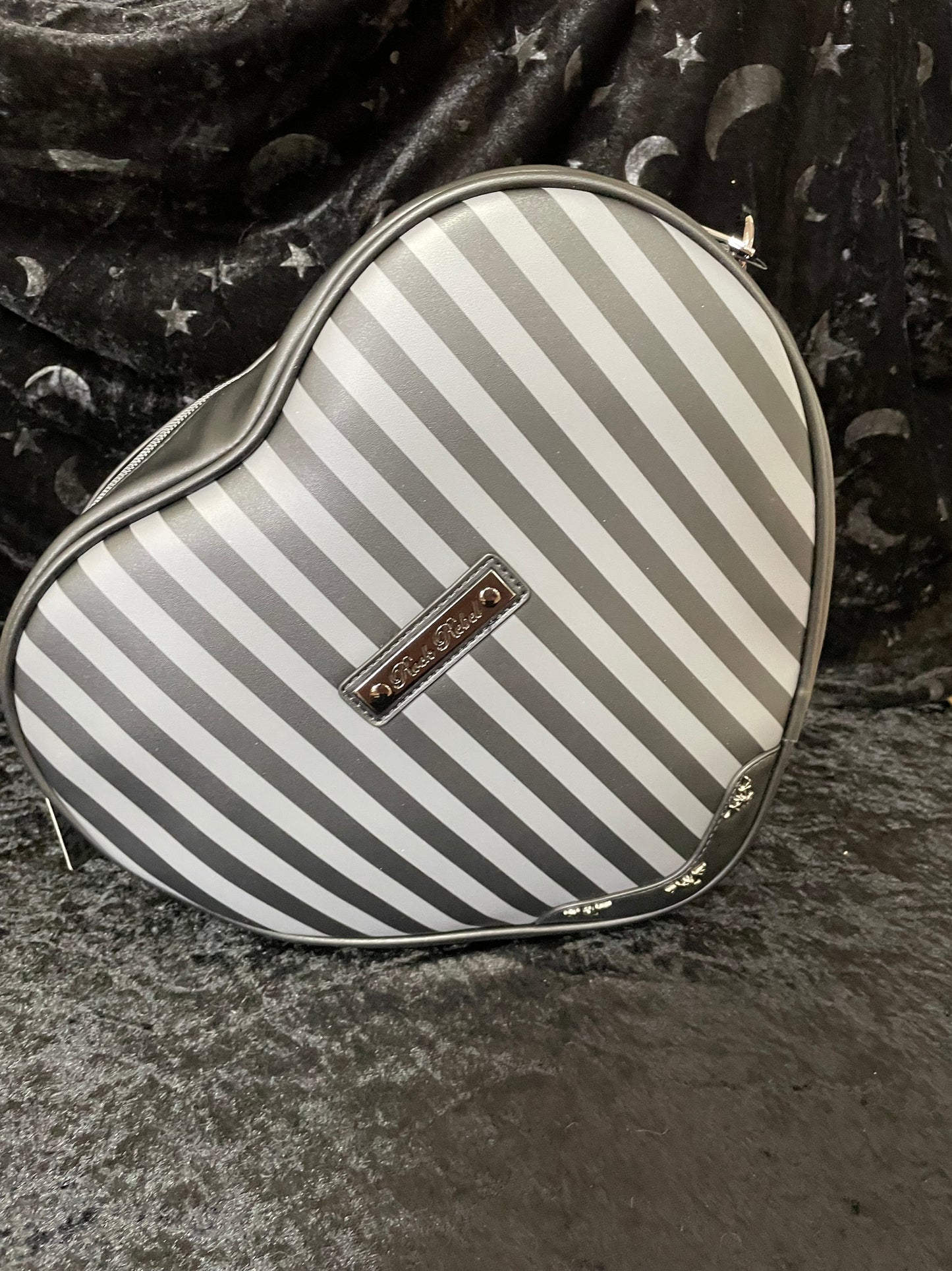 Rock Rebel Pinstriped Heart Shoulder Bag
