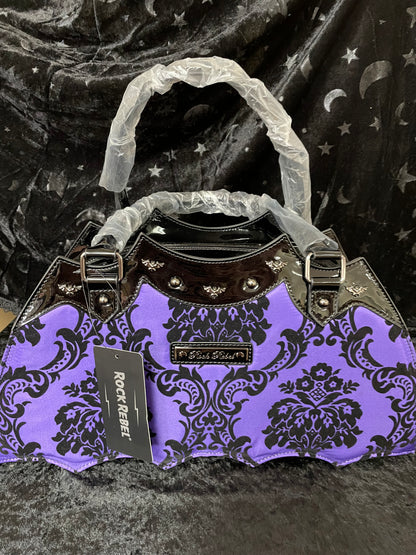 Rock Rebel Damask Bat Handbag in Violet