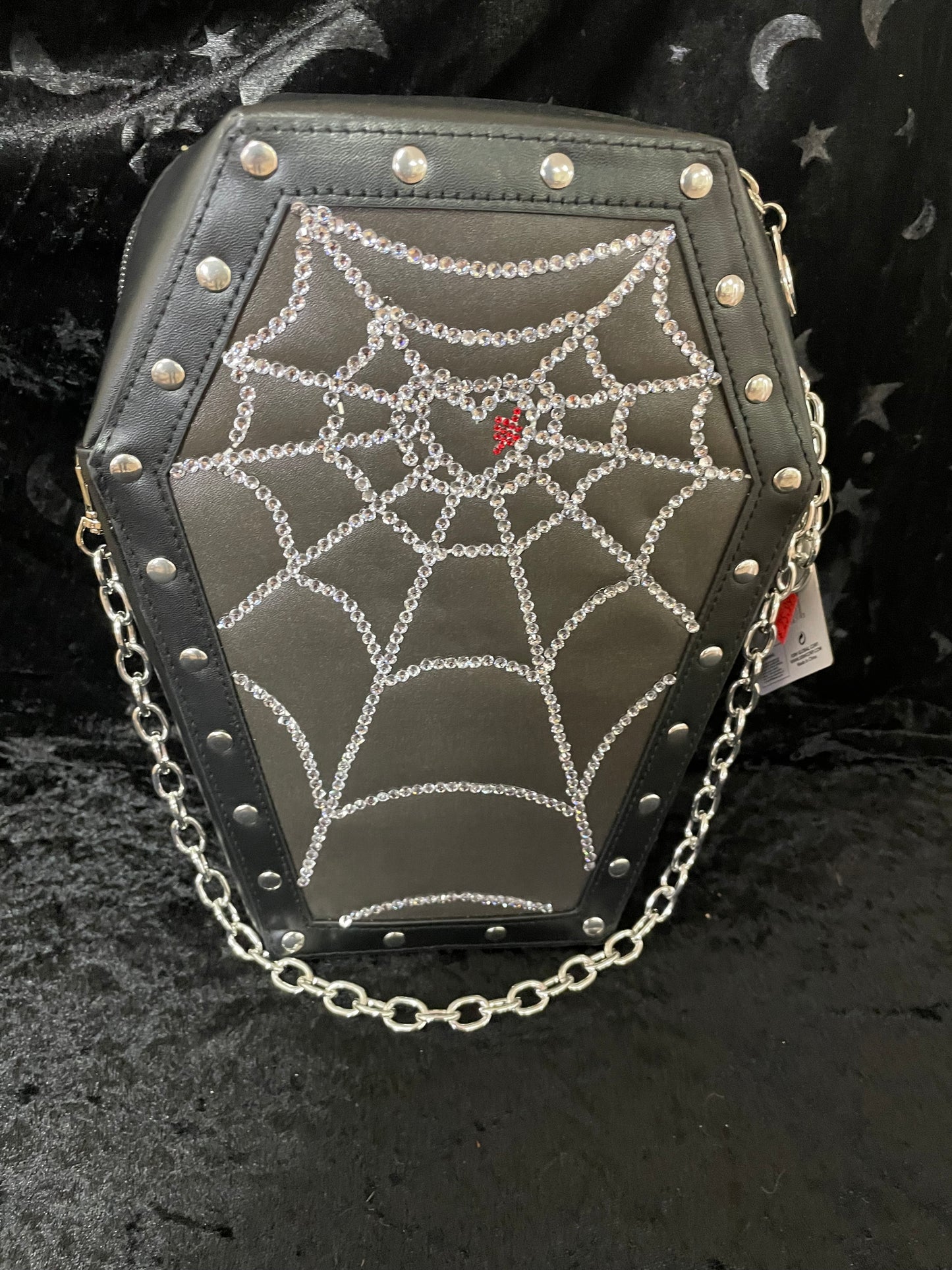 Black Coffin Purse w/silver spider web